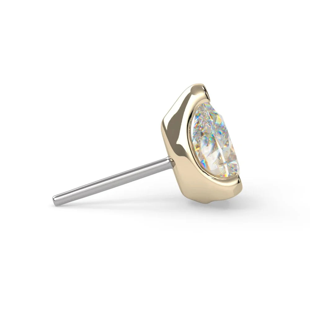 KIWI DIAMOND - LOW-PROFILE PEAR PRONG (3X2MM) - 14KT SOLID GOLD - THREADLESS END