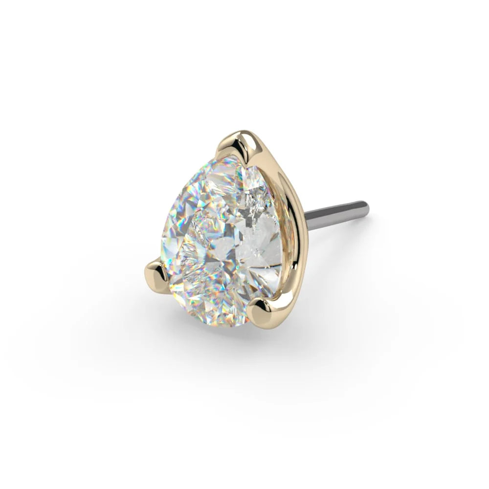 KIWI DIAMOND - LOW-PROFILE PEAR PRONG (3X2MM) - 14KT SOLID GOLD - THREADLESS END