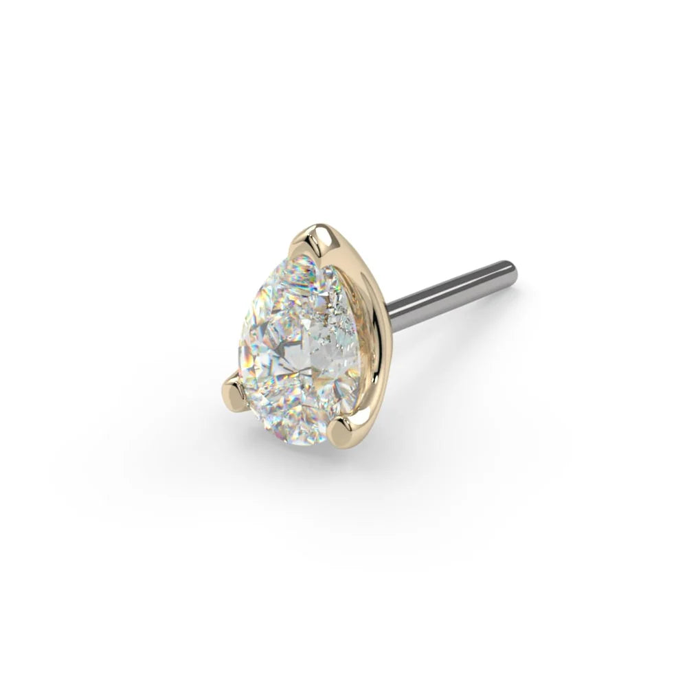 KIWI DIAMOND - LOW-PROFILE PEAR PRONG (3X2MM) - 14KT SOLID GOLD - THREADLESS END
