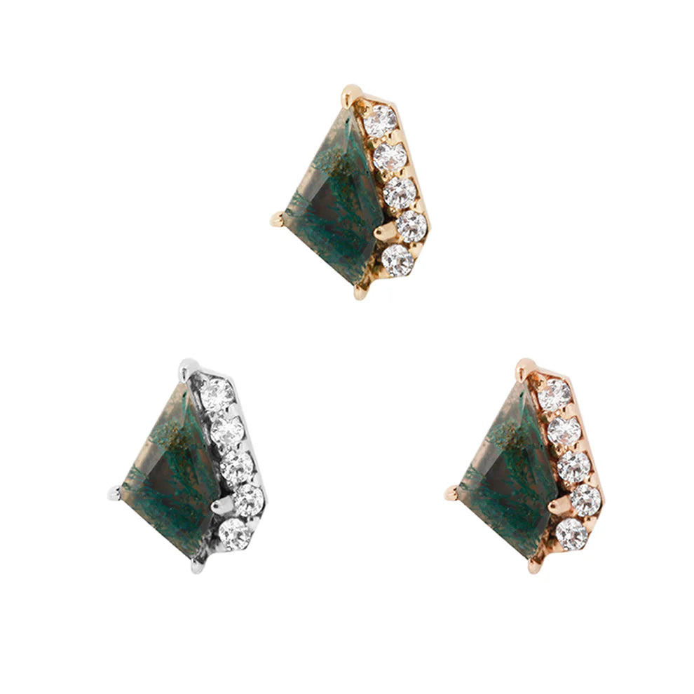 BUDDHA JEWELRY - ELEVATE - MOSS AGATE + CZ - 14KT SOLID GOLD - THREADLESS END