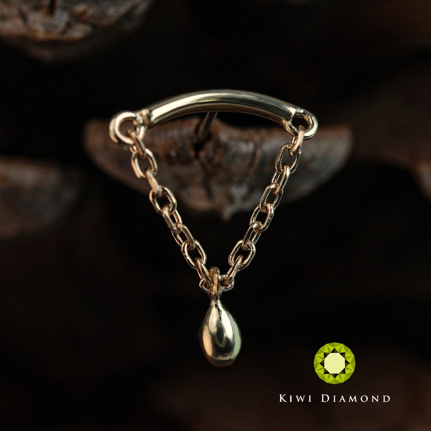 KIWI DIAMOND - AURELIA HIDDEN HELIX - 14KT SOLID GOLD - THREADLESS END