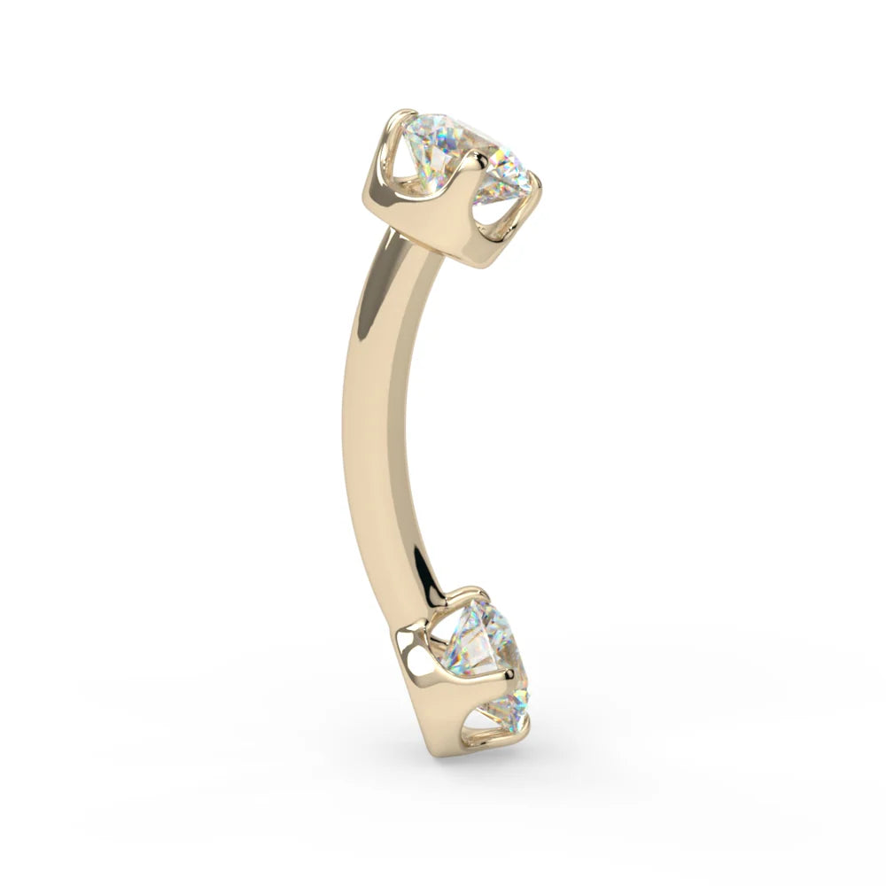 KIWI DIAMOND - 3X3 PRONG-SET CURVED BARBELL - 14KT SOLID GOLD - THREADED - CURVED BARBELL