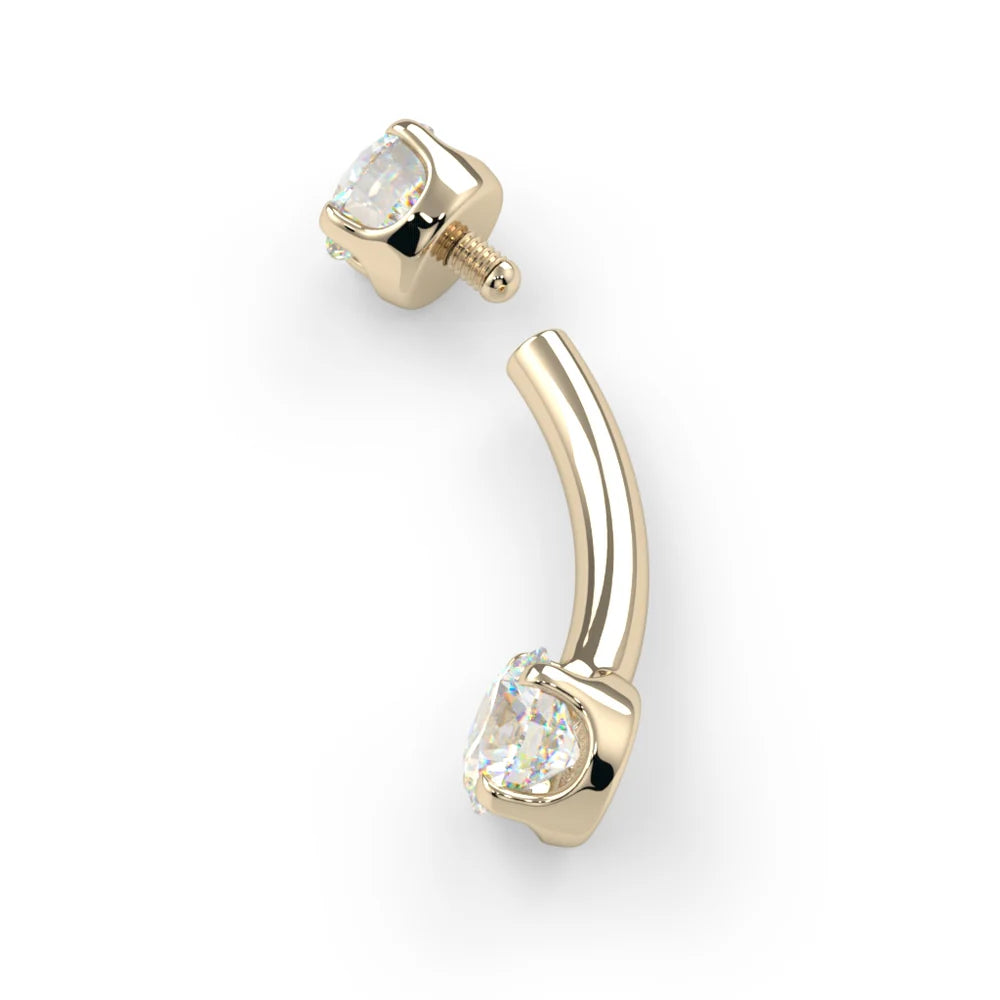 KIWI DIAMOND - 3X3 PRONG-SET CURVED BARBELL - 14KT SOLID GOLD - THREADED - CURVED BARBELL