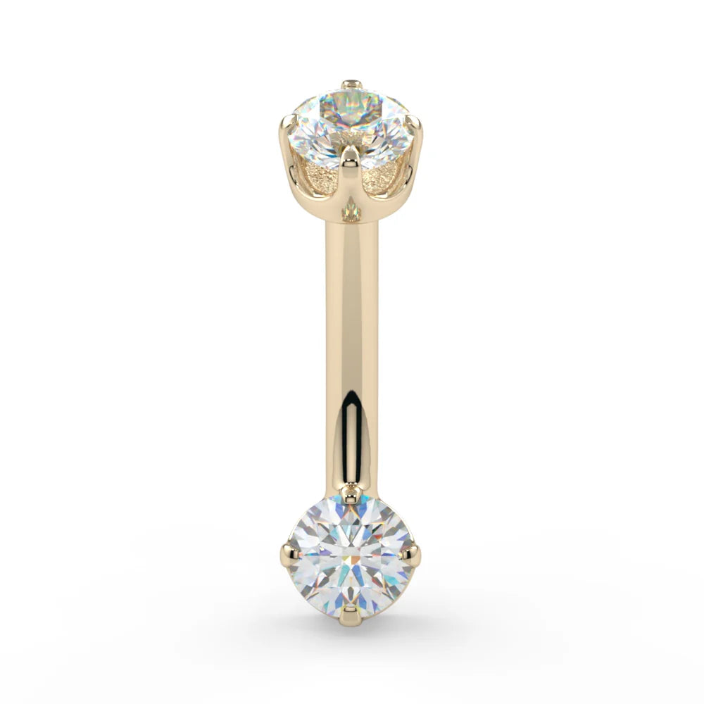 KIWI DIAMOND - 3X3 PRONG-SET CURVED BARBELL - 14KT SOLID GOLD - THREADED - CURVED BARBELL