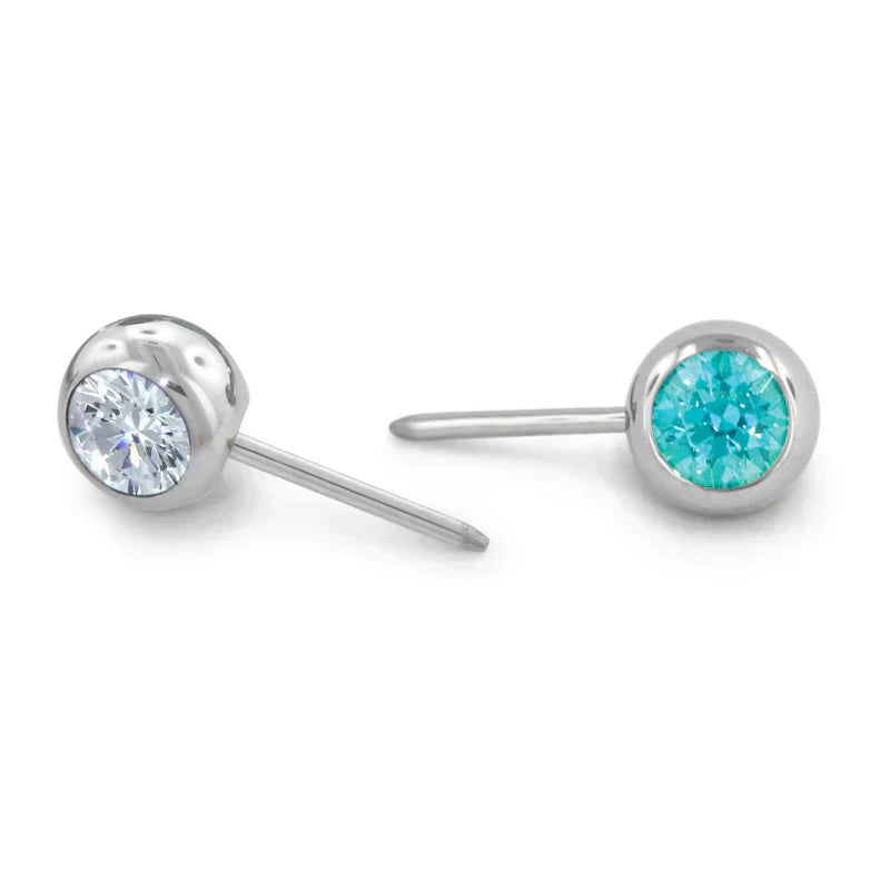 NEOMETAL - SIDE-SET FACETED GEM END - FROSTY MINT CZ - IMPLANT GRADE TITANIUM - THREADLESS END