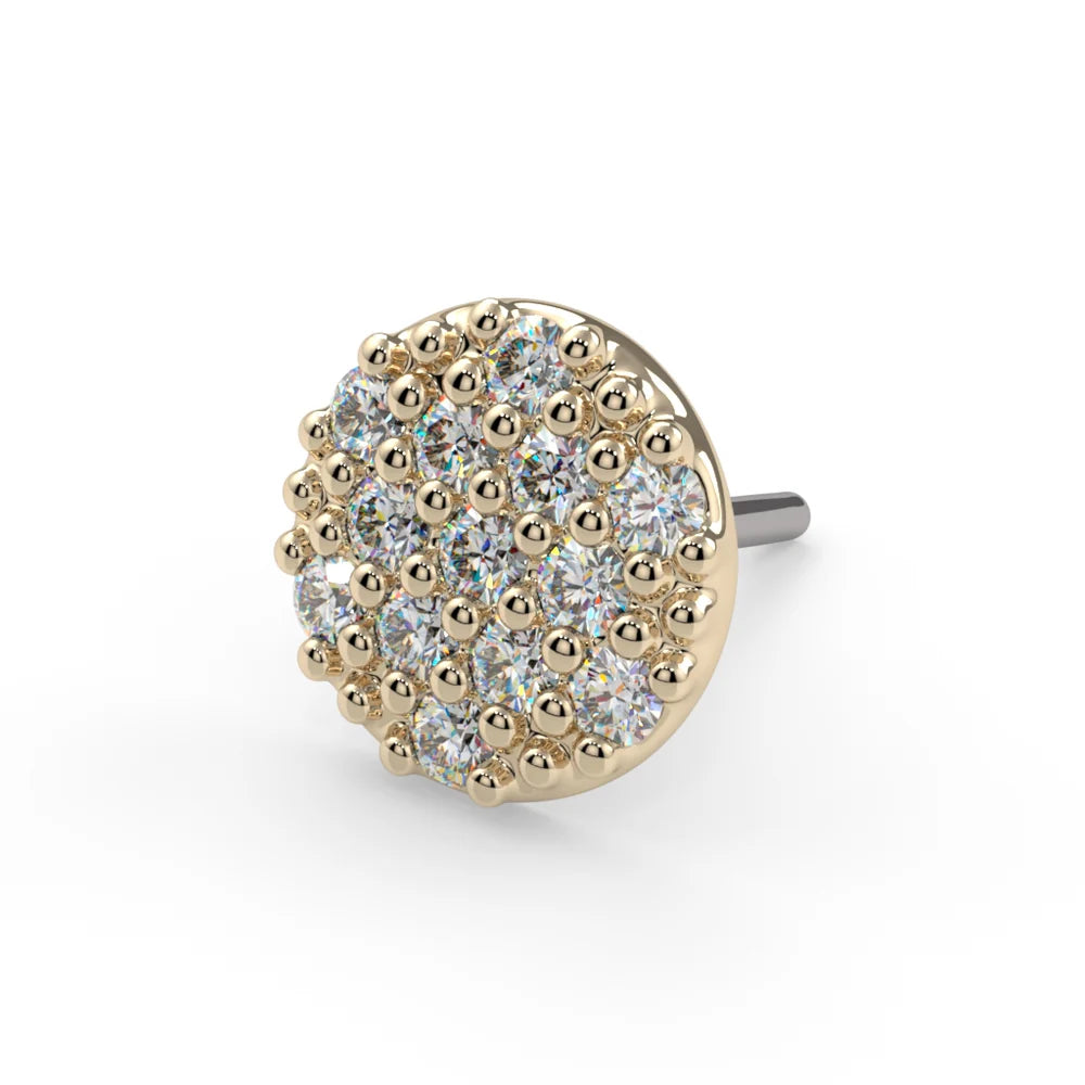 KIWI DIAMOND - PAVE DISK 4mm (16G) - 14KT SOLID GOLD - THREADED END
