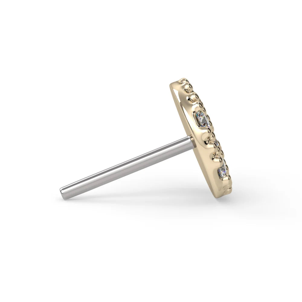 KIWI DIAMOND - PAVE DISK 4mm (16G) - 14KT SOLID GOLD - THREADED END