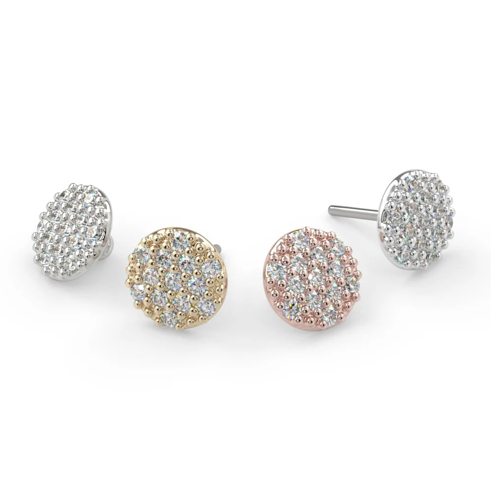 KIWI DIAMOND - PAVE DISK 4mm (16G) - 14KT SOLID GOLD - THREADED END