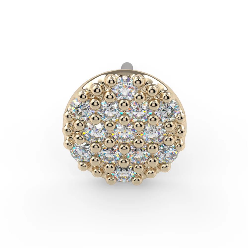 KIWI DIAMOND - PAVE DISK 4mm (16G) - 14KT SOLID GOLD - THREADED END