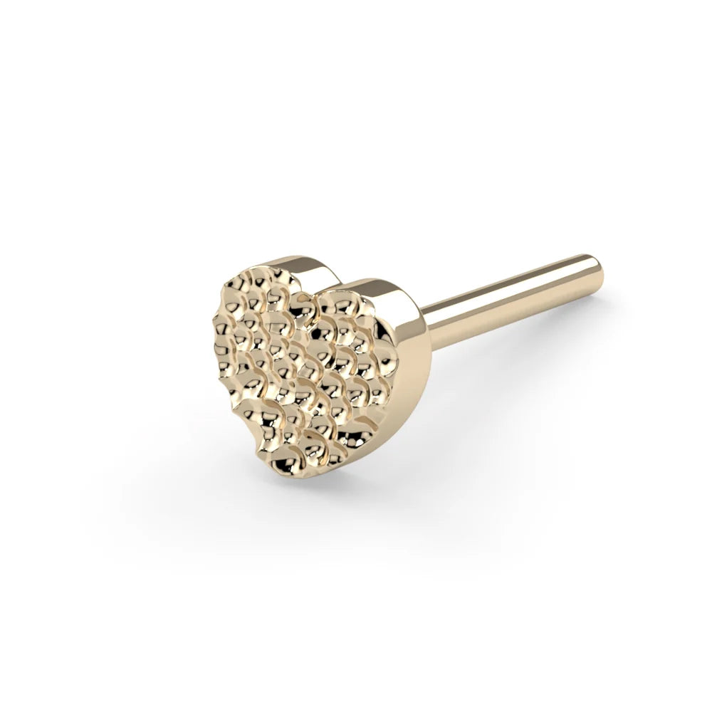 KIWI DIAMOND - HEART - HAMMERED - 14KT OR 18KT SOLID GOLD - THREADLESS END