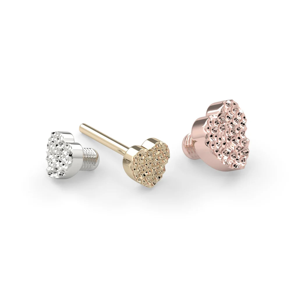 KIWI DIAMOND - HEART - HAMMERED - 14KT OR 18KT SOLID GOLD - THREADLESS END