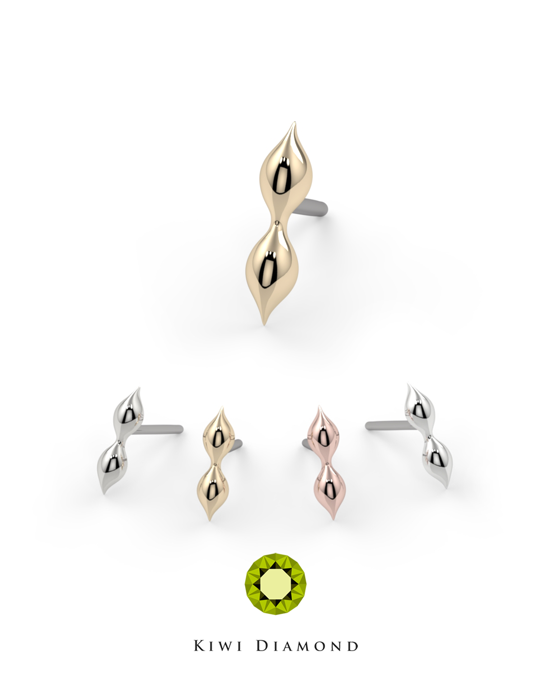 KIWI DIAMOND - DOUBLE RIPPLE - 14KT SOLID GOLD - THREADLESS END