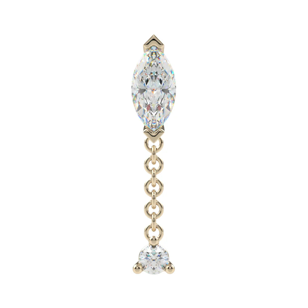 KIWI DIAMOND - PRONG-SET MARQUISE DANGLE (3mm x 1.5mm) - 14KT SOLID GOLD - THREADLESS END