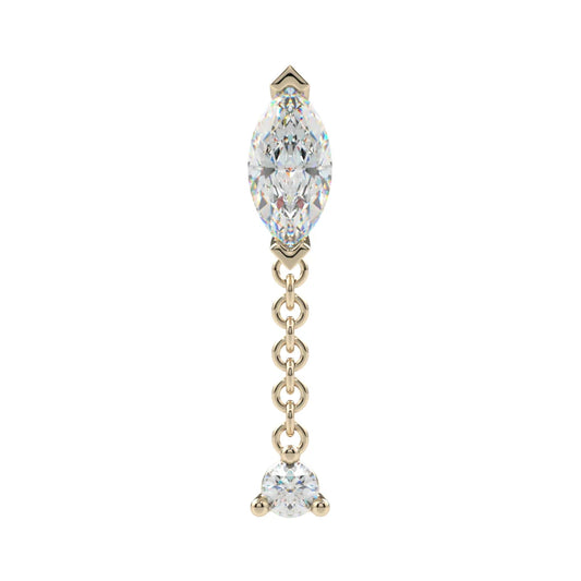 KIWI DIAMOND - PRONG-SET MARQUISE DANGLE (3mm x 1.5mm) - 14KT SOLID GOLD - THREADLESS END