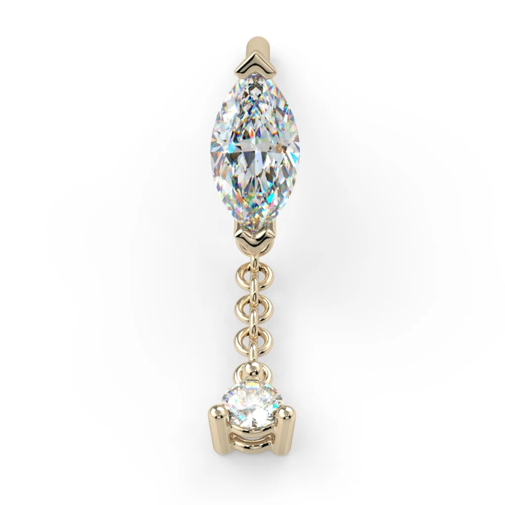 KIWI DIAMOND - PRONG-SET MARQUISE DANGLE (3mm x 1.5mm) - 14KT SOLID GOLD - THREADLESS END