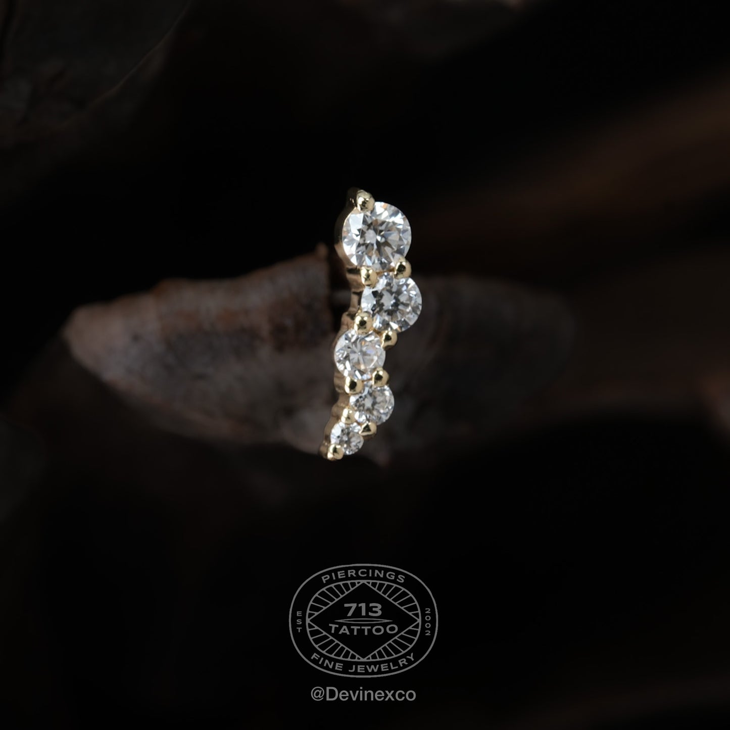 DEVINE X CO - 5 GEM CURVE - 14KT SOLID GOLD - THREADLESS END *