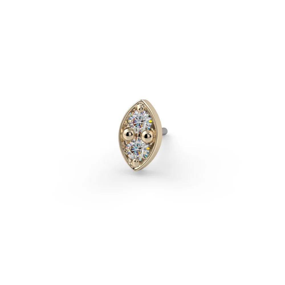 KIWI DIAMOND - DUET -SMALL  - 14KT SOLID GOLD - THREADLESS END