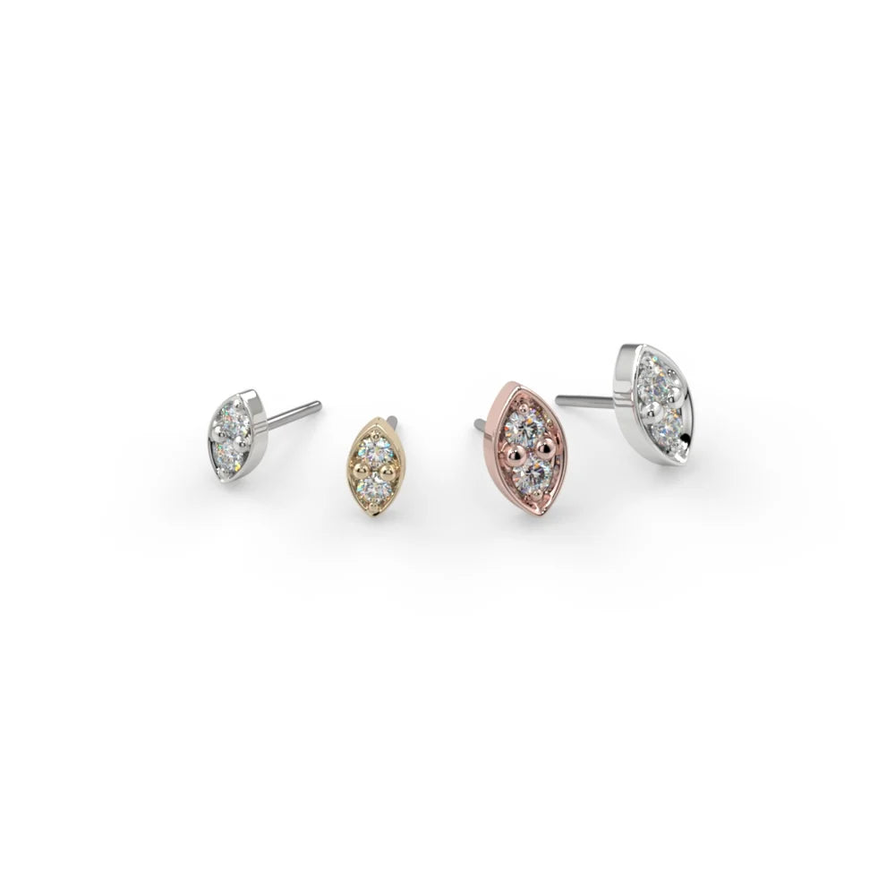 KIWI DIAMOND - DUET -SMALL  - 14KT SOLID GOLD - THREADLESS END