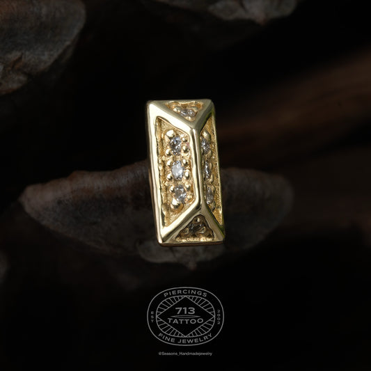 SEASONS HANDMADE JEWELRY - BAR PYRAMID ULTIMATE - 14KT SOLID GOLD - THREADLESS END