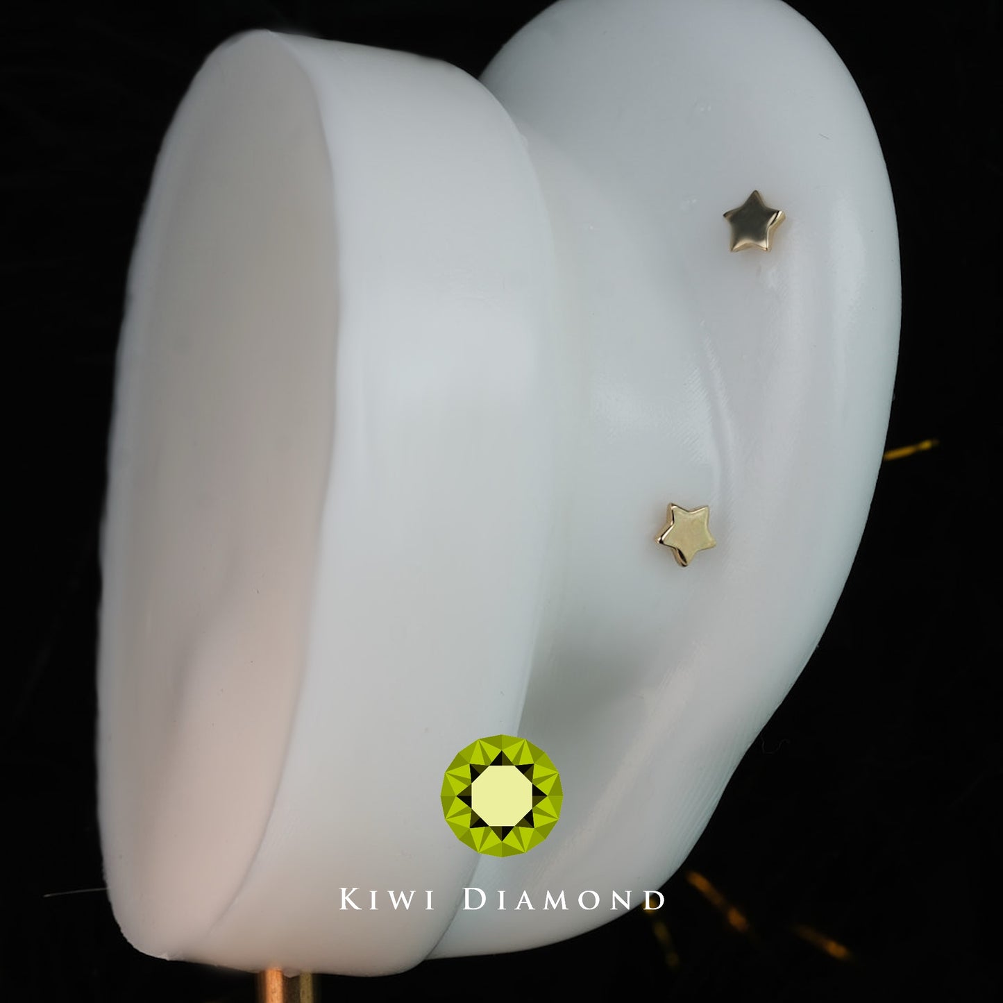 KIWI DIAMOND - STAR SHAPED BACKING - 16G - 14KT SOLID GOLD - THREADLESS POST