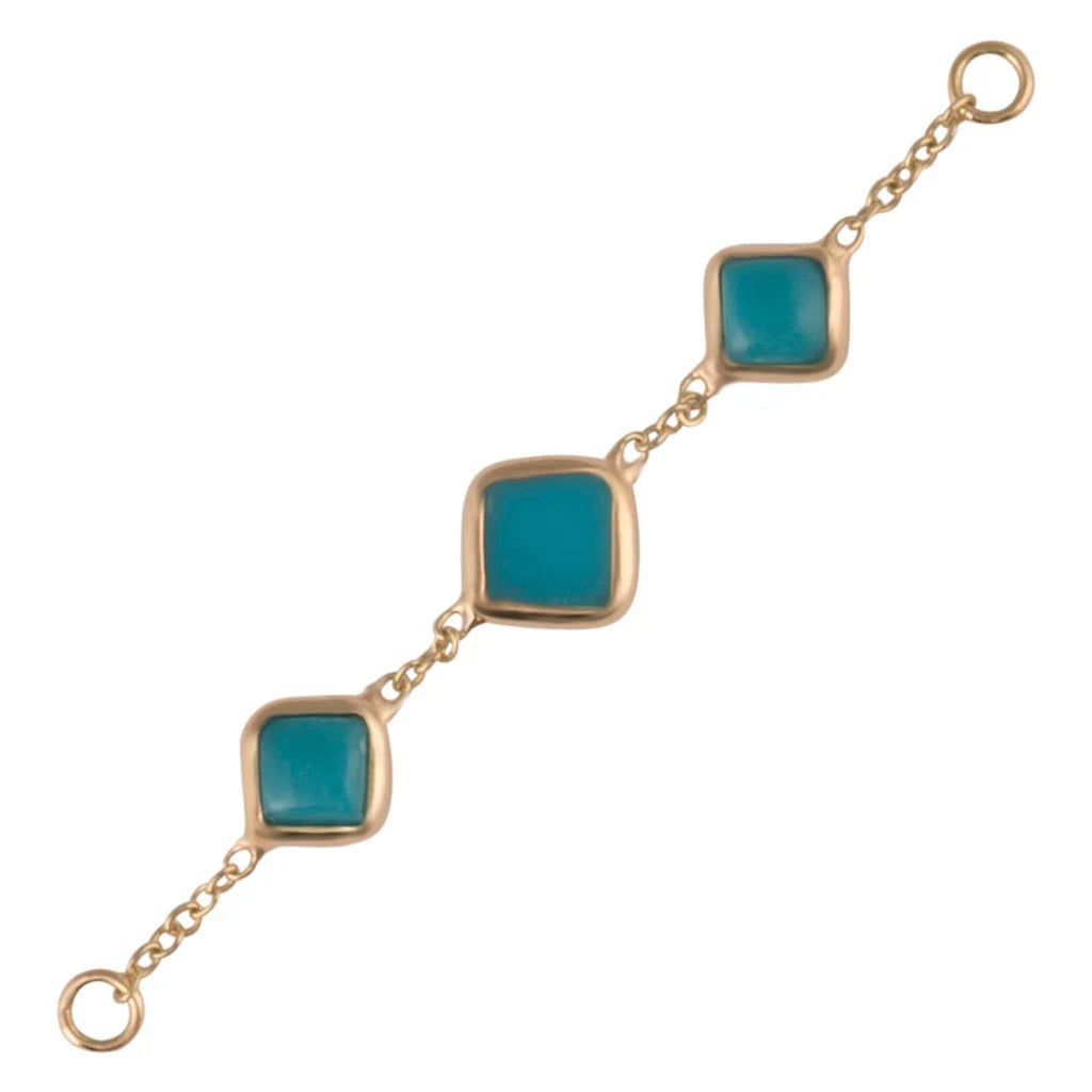 GOLDEN AROWANA - TRIPLE SQUARE ACCESSORY CHAIN - TURQUOISE - 14KT SOLID GOLD - CHAIN