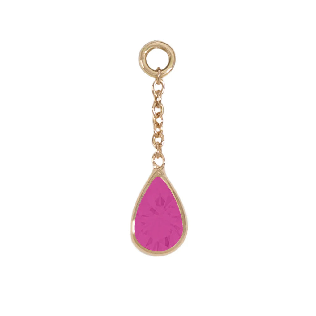 GOLDEN AROWANA - TEARDROP CHARM - RUBY - 13MM - 14KT SOLID GOLD - CHARM