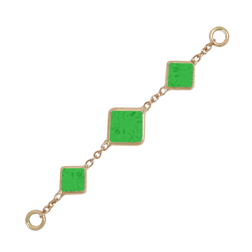 GOLDEN AROWANA - TRIPLE SQUARE ACCESSORY CHAIN - EMERALD - 14KT SOLID GOLD - CHAIN