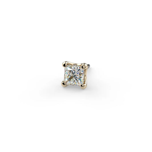 KIWI DIAMOND - LOW PROFILE PRINCESS CUT (3mm) - 14KT SOLID GOLD - THREADLESS END