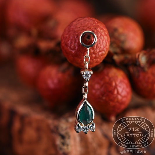 MODERN MOOD - LEIA CHARM ON CHAIN (GREEN CHALCEDONY PEAR WITH DIAMOND) 14KT SOLID GOLD - CHAIN