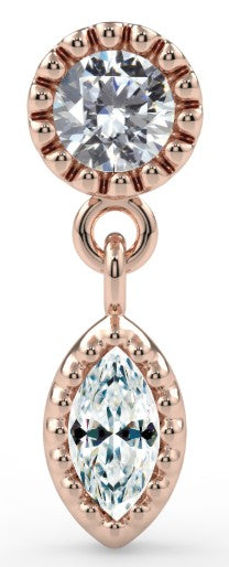 KIWI DIAMOND - MILGRAIN MARQUISE DANGLE - 14KT SOLID GOLD - THREADLESS END