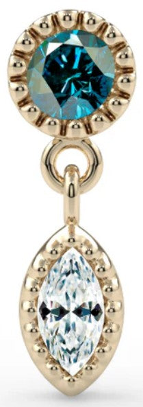 KIWI DIAMOND - MILGRAIN MARQUISE DANGLE - 14KT SOLID GOLD - THREADLESS END