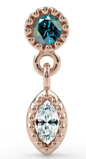 KIWI DIAMOND - MILGRAIN MARQUISE DANGLE - 14KT SOLID GOLD - THREADLESS END