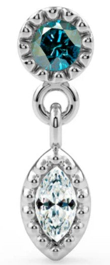 KIWI DIAMOND - MILGRAIN MARQUISE DANGLE - 14KT SOLID GOLD - THREADLESS END