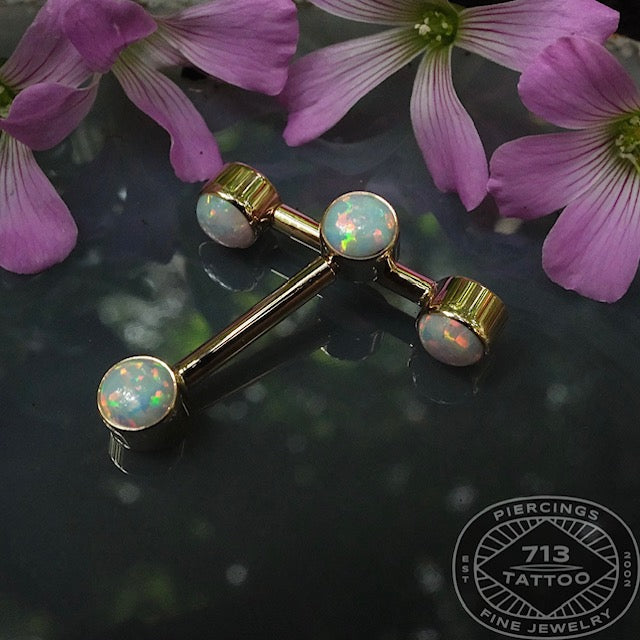 BODY GEMS - BARBELL WITH 5MM BEZEL GEMS- 12g 1/2"- 14KT SOLID GOLD - THREADED