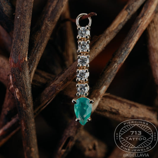 MODERN MOOD - PRONG EMERALD PEAR WITH 5 DIAMONDS CHARM - 14KT SOLID GOLD - CHARM