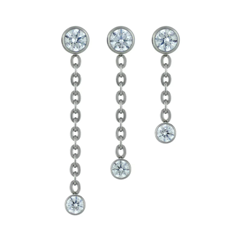 NEOMETAL - DOUBLE BEZEL DANGLE - SAPPHIRE CZ - TITANIUM - THREADLESS END