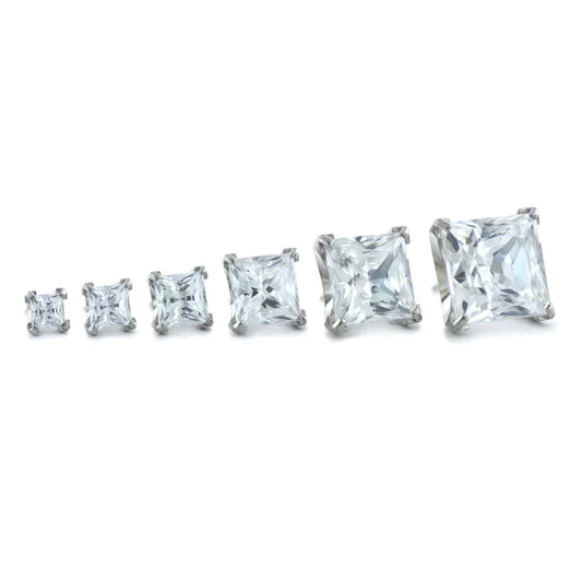 NEOMETAL - PRINCESS CUT PRONG SET GEM - PINK CZ - TITANIUM - THREADLESS END