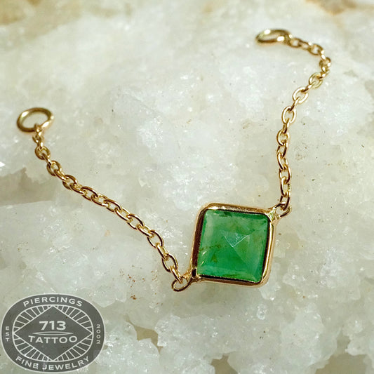 GOLDEN AROWANA- BEZEL SQUARE EMERALD CHARM CHAIN 35MM - 14KT SOLID YELLOW GOLD - CHAIN