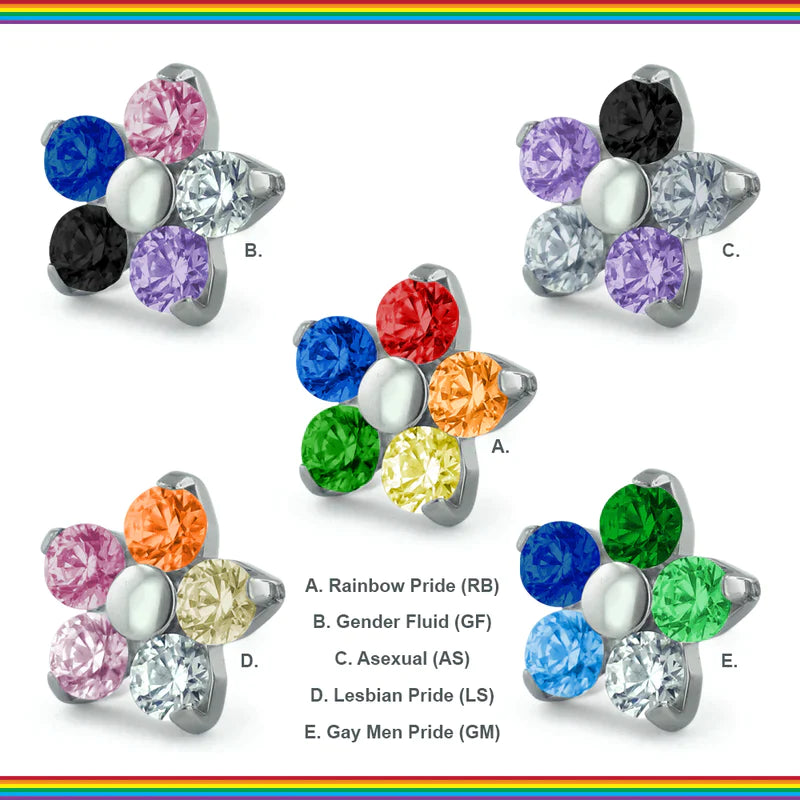 NEOMETAL - PRIDE FLOWER - GAY MEN - (1.5mm) - TITANIUM - THREADLESS END