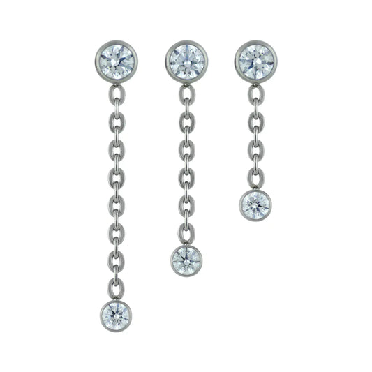 NEOMETAL - DOUBLE BEZEL DANGLE - CUBIC ZIRCONIA - TITANIUM - THREADLESS END