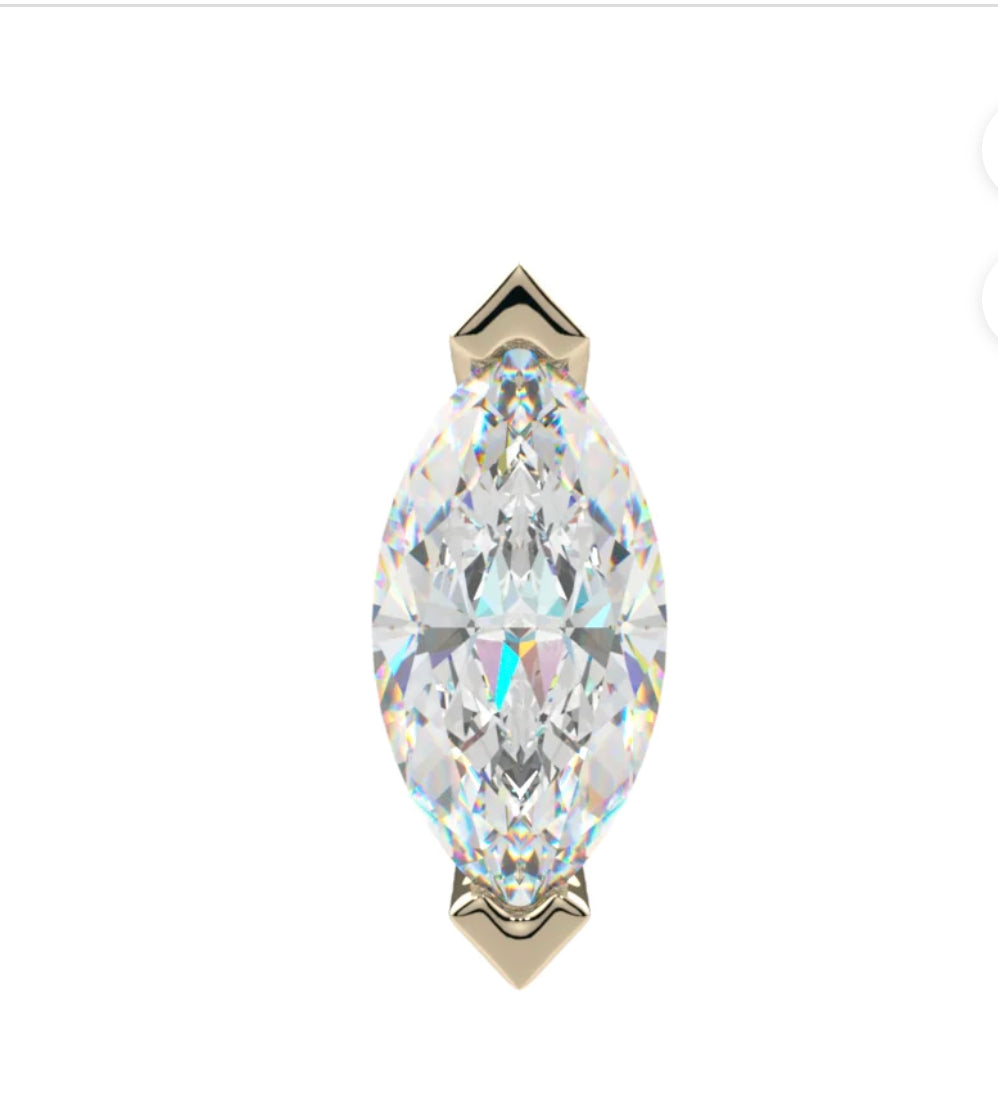 KIWI DIAMOND - MARQUISE PRONG (4MM X 2MM)- 14KT SOLID GOLD - THREADLESS END