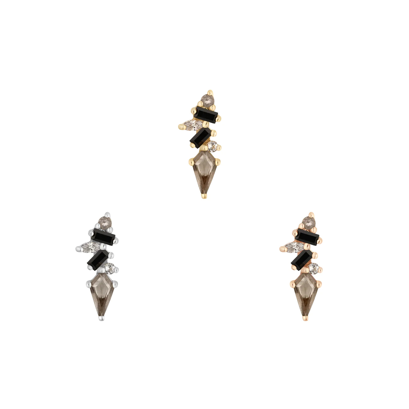 BUDDHA JEWELRY - MIXT - SMOKY QUARTZ + BLACK SPINEL - 14KT SOLID GOLD - THREADLESS END