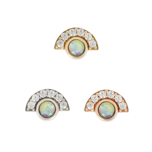 BUDDHA JEWELRY - KAHLO - OPAL +CZ - 14KT SOLID GOLD - THREADLESS END