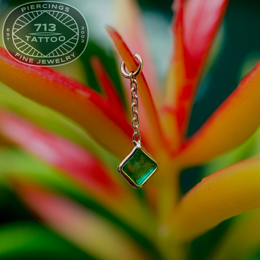 GOLDEN AROWANA - EMERALD SQUARE CHARM - 14KT YELLOW GOLD - CHARM