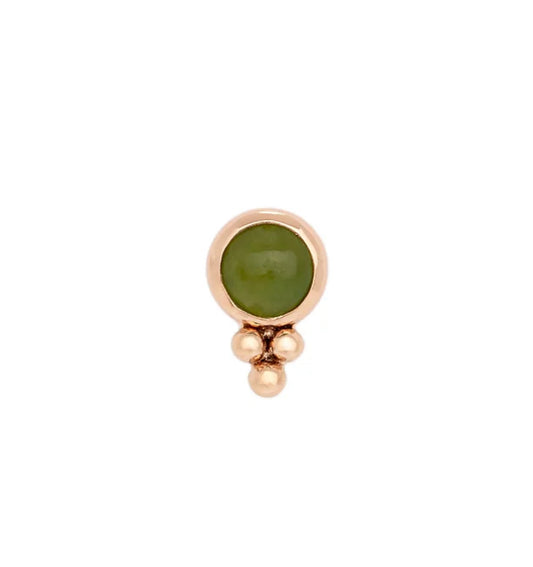 DUSK BODY JEWELRY - BEZEL SET - NEPHRITE JADE - 14KT SOLID GOLD - THREADLESS END