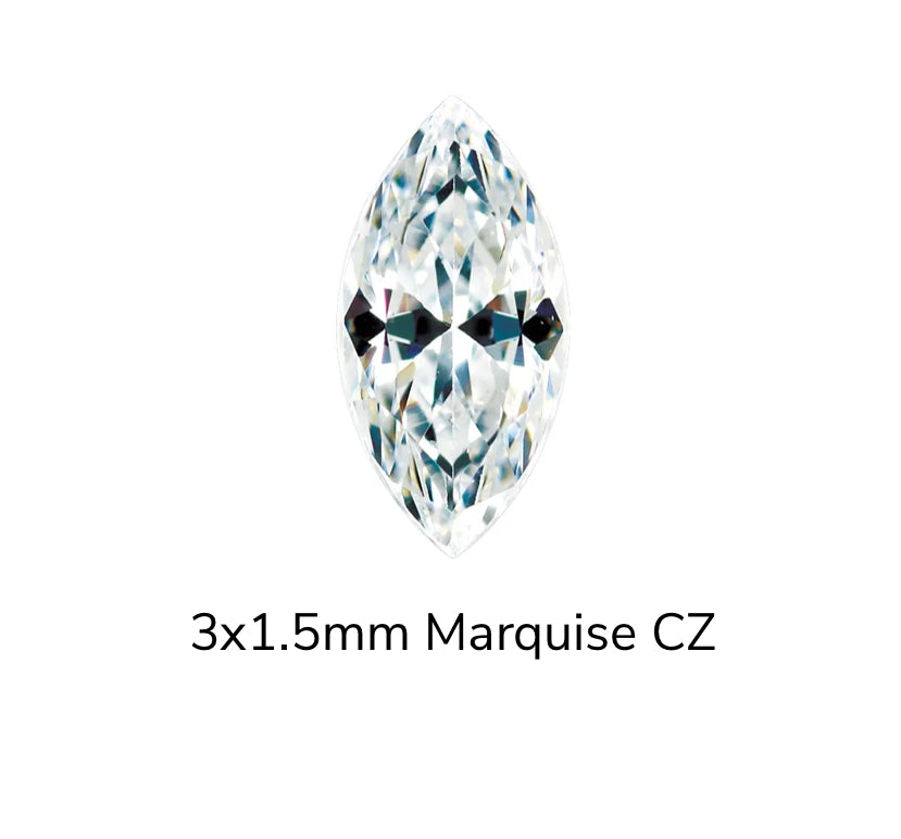 KIWI DIAMOND - MARQUISE PRONG (3MM X 1.5MM)- 14KT SOLID GOLD - THREADLESS END