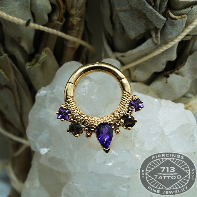 DUSK BODY JEWELRY - PEAR AMETHYST CLICKER - 14KT YELLOW GOLD -CLICKER