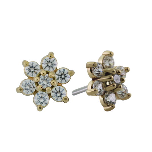 LeRoi - 7 STONE FLOWER 1 MM STONES - SOLID GOLD - THREADLESS END