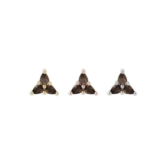 BUDDHA JEWELRY - 3 LITTLE PEARS - SMOKEY QUARTZ - 14KT SOLID GOLD - THREADLESS END