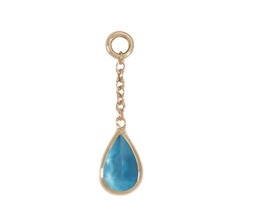 GOLDEN AROWANA - TEARDROP CHARM - BLUE TOPAZ - 14KT SOLID GOLD